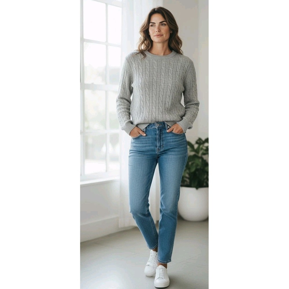 Brooks Brothers 100% Italian Cashmere Gray Crewneck Cable Sweater Old Money SZ M